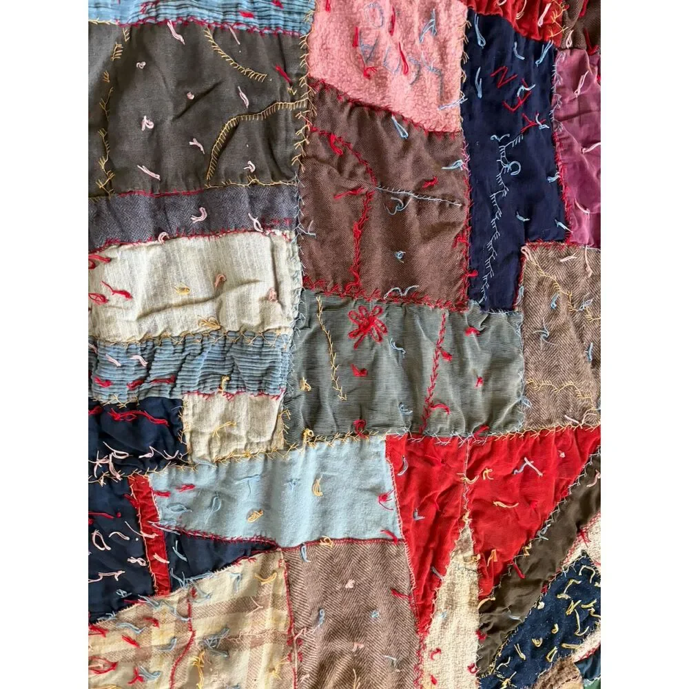 Handmade 1949 Lega Patchwork Crazy Quilt. Darker colors, Beautifully Made